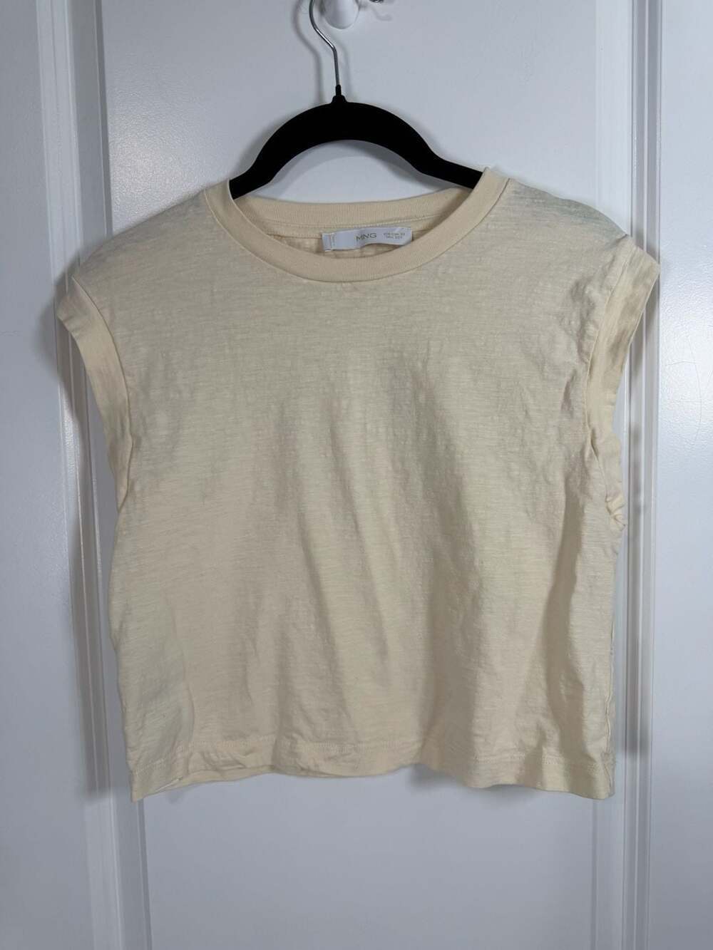 Mango MNG Cream Textured Cotton Cap Sleeve Muscle Tee